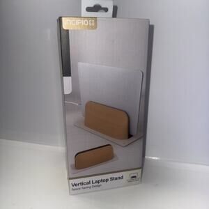 Incipio Vertical Laptop Stand Oak Wood Space Saving Desktop Holder Sealed Box